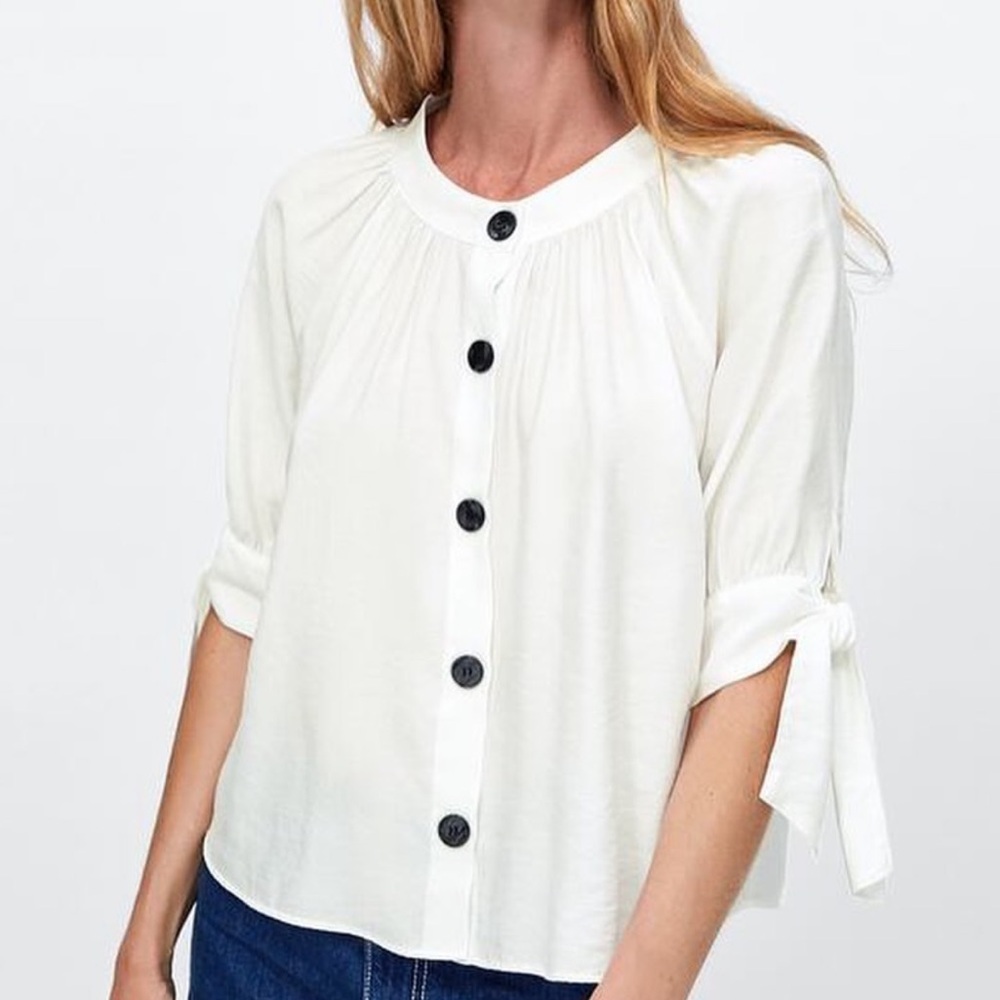 Zara Tie Sleeve White Blouse